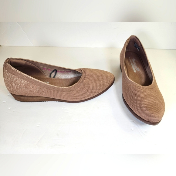 Skechers Shoes - Skechers Cleo Sawdust Wishful Tan Stretch Knit Flex Wedge Shoes S 7.5M NWOB
